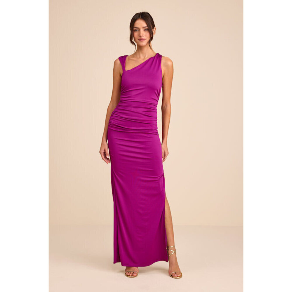 Lulus Enticing Darling Magenta Asymmetrical Ruched Maxi Dress Purple - Size XS